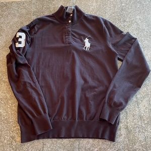 Ralph Lauren Golf Shirt w/Leather Trim Zipper